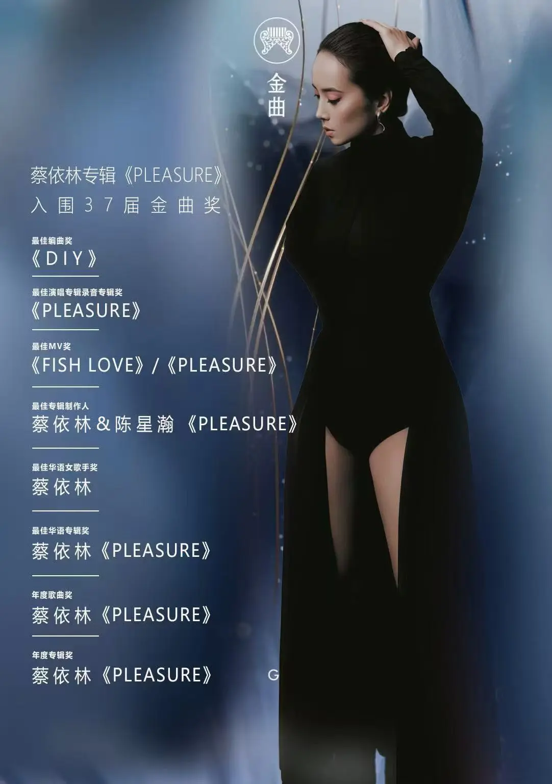恭喜蔡依林。《Pleasure》金曲37入围8项大奖9提名！！  最佳...