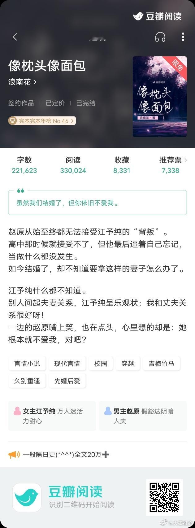 《像枕头像面包》浪南花久别重逢，青梅竹马，先婚后爱，穿越前几天这本限时免费，女主