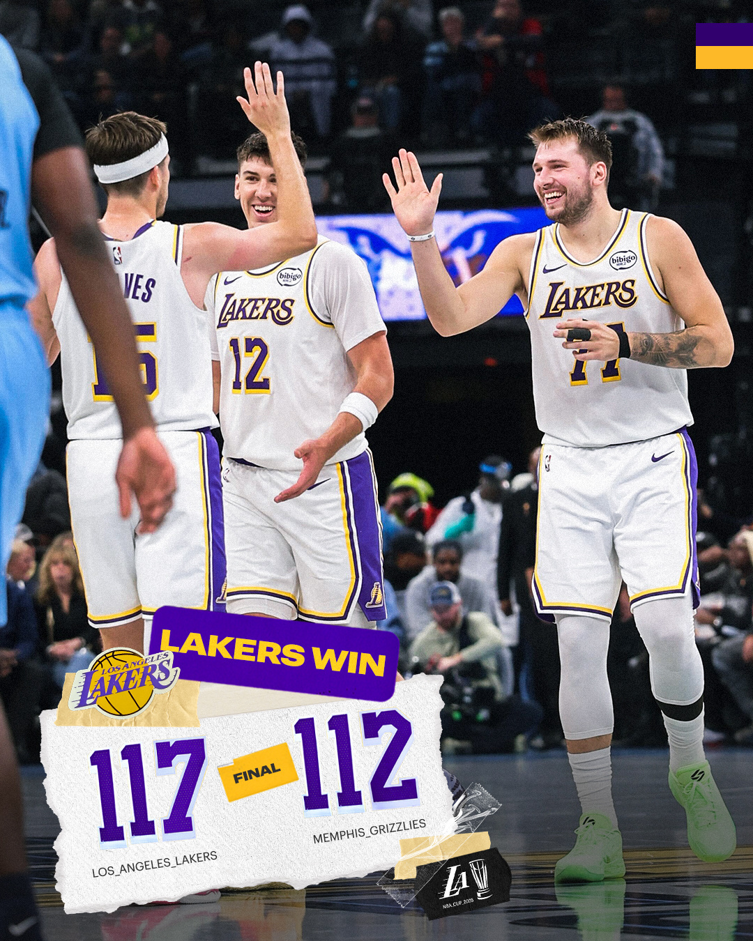 ✅ 湖人战胜灰熊✅ 客场三战全胜✅ 杯赛开门红✅ 东契奇王者归来 拿下44分✅ 