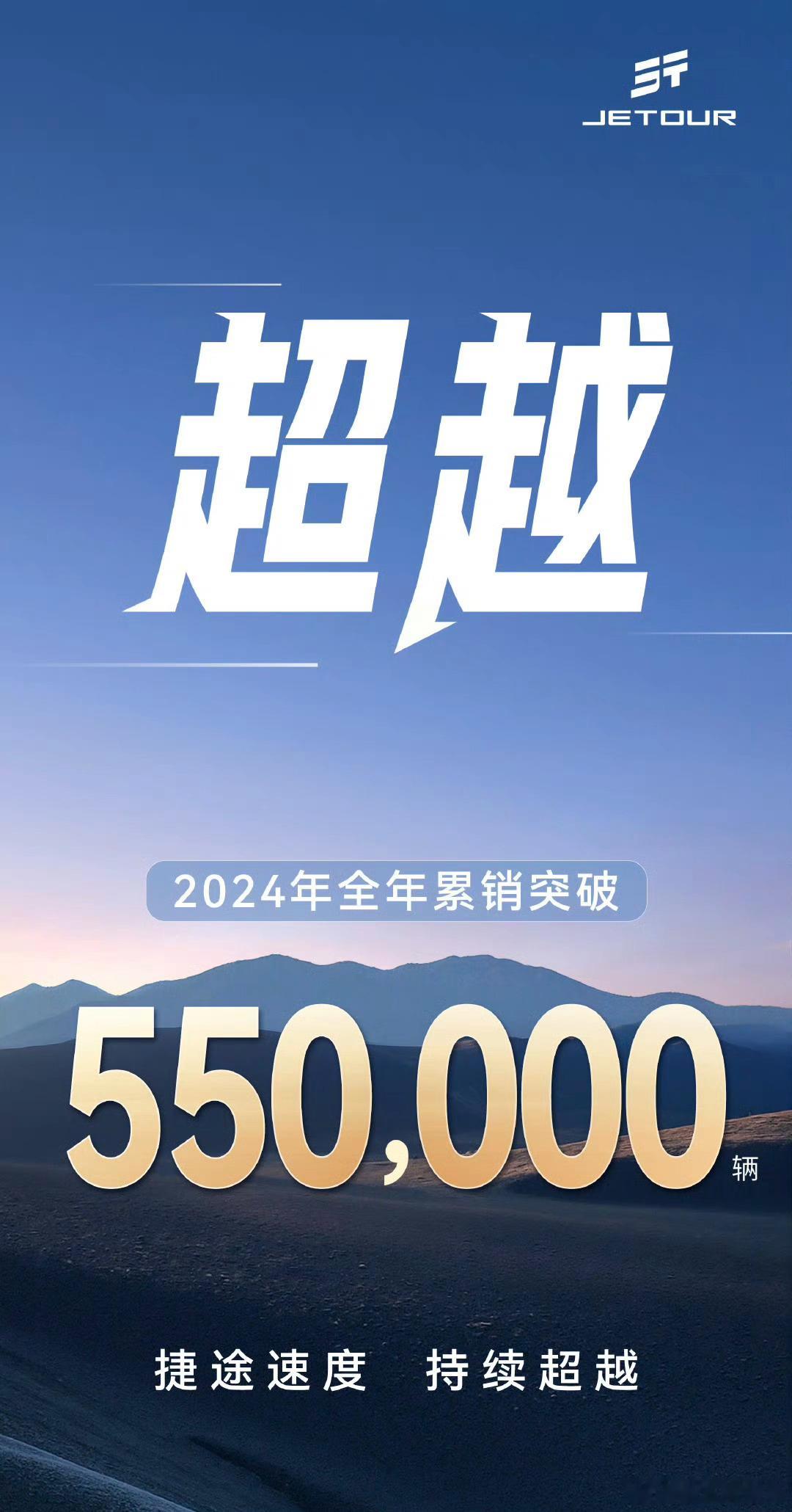 捷途2024年销量破55万 刚刚，官方宣布，其2024全年累销突破55万辆，捷途