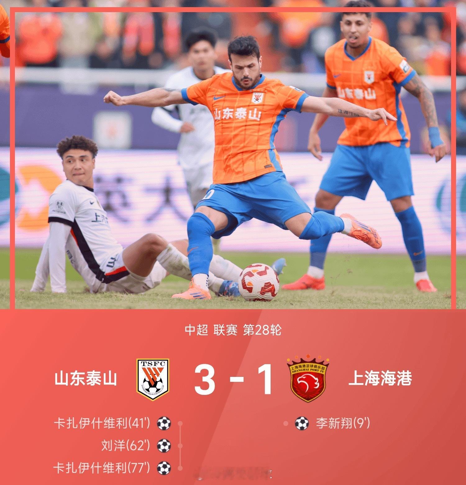中超战报：卡扎双响，莱昂纳多伤退，泰山3-1逆转海港山东泰山vs上海海港 ​​​