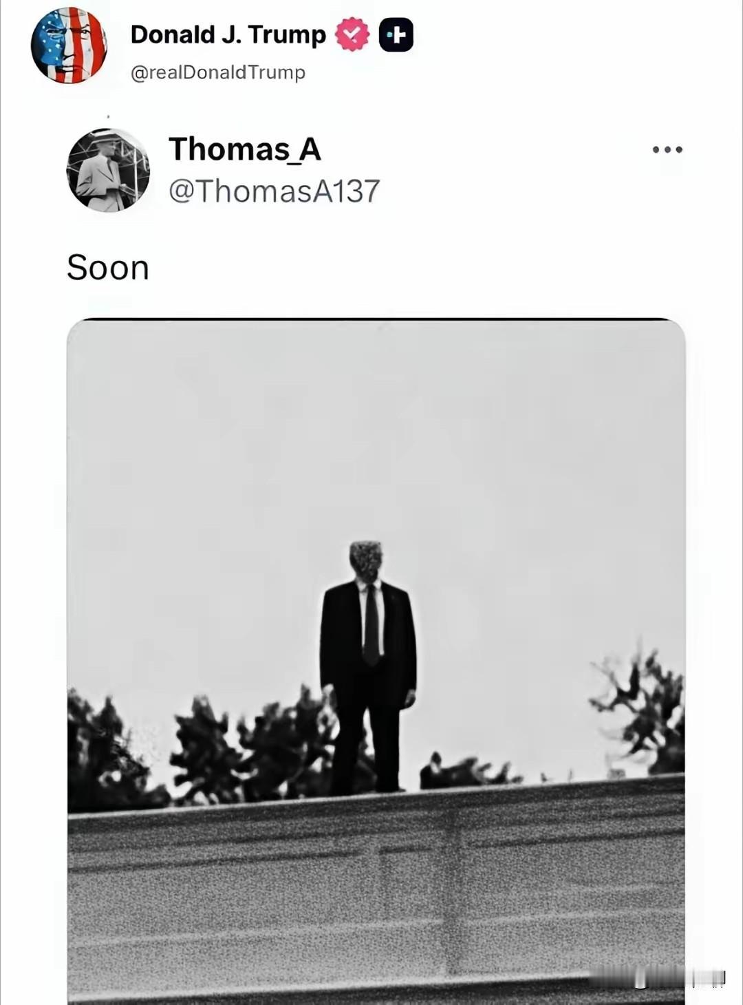 有谁知道，特朗普近期发的这个文配图啥意思？一个单词“soon”，再加上特朗普的一