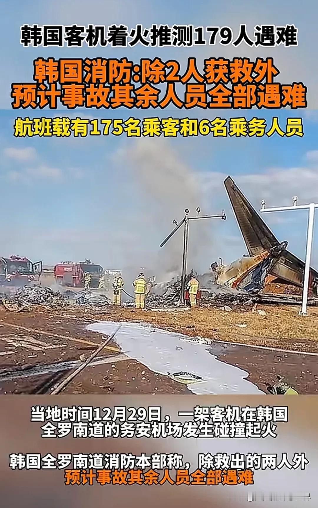 基本确定了，韩国客机着火，只有2人成功获救，剩下179人全部遇难！这两人真是命大