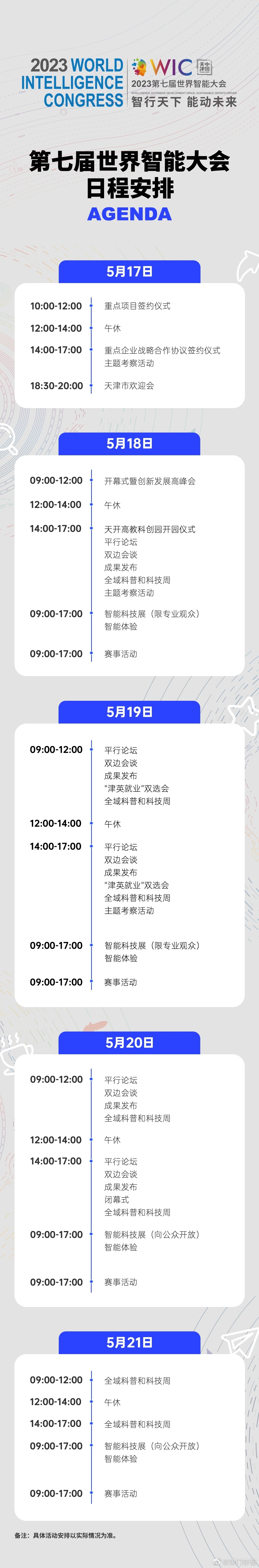 #津彩智生活# 第七届世界智能大会即将开幕，快来看大会日程！#点赞天津#  ​点