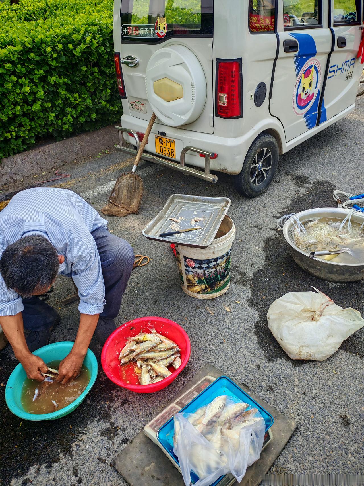 底层人民生活不易。
前几天去赶集，临回家时在集市出口看到一位卖鱼老人，太不容易了