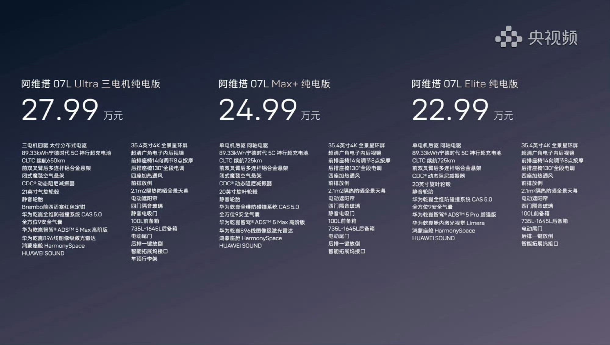 阿维塔07L上市， 21.99万起的权益价直接把5C神行电池和华为智驾做成全系标