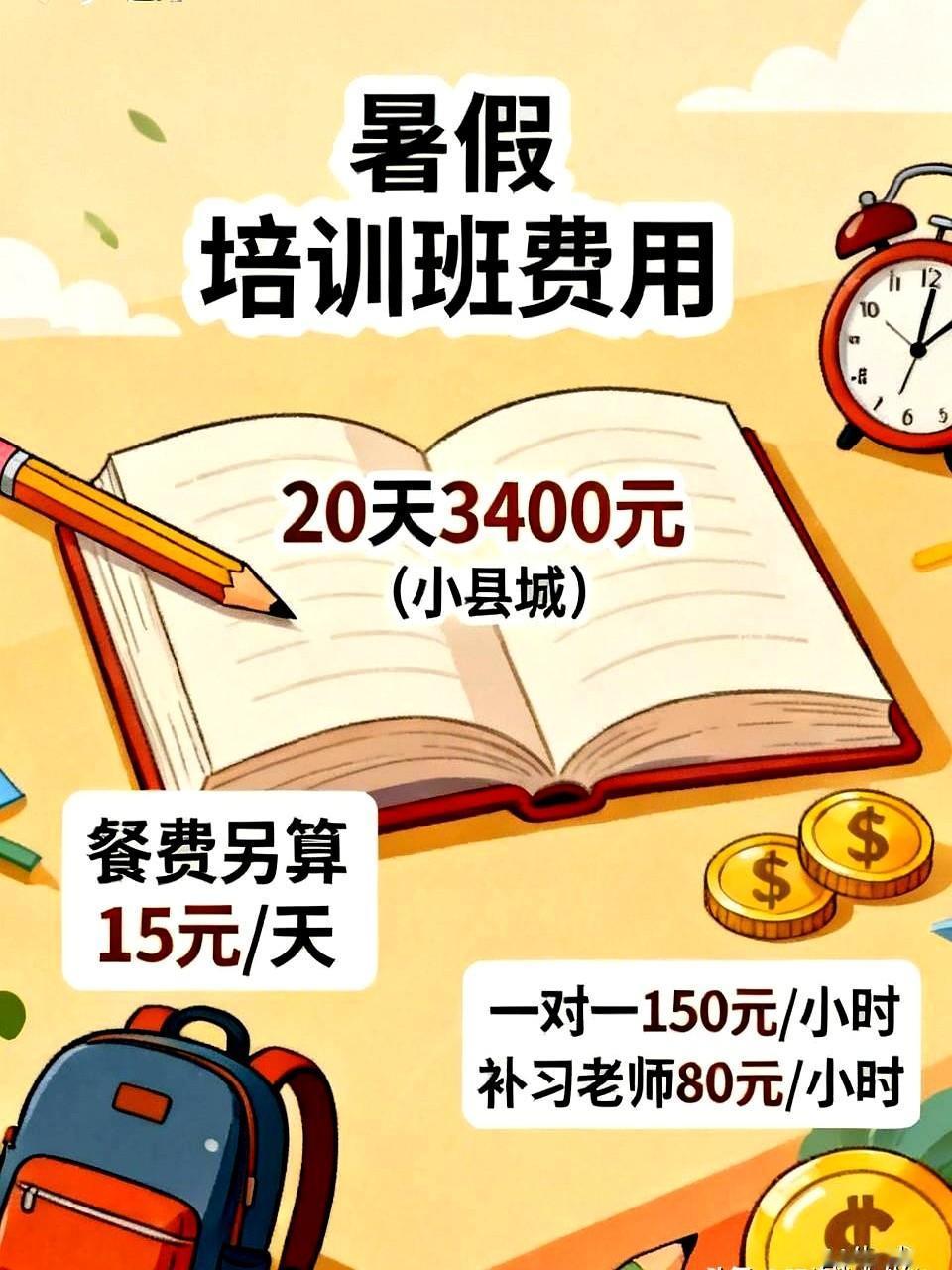 暑假孩子上培训班20天3400元，你认为高吗？
普通家庭的父母拿着刚发的工资走到
