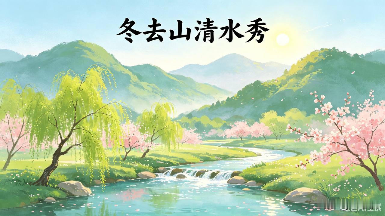 上联：冬去山清水秀
下联：春来鸟语花香