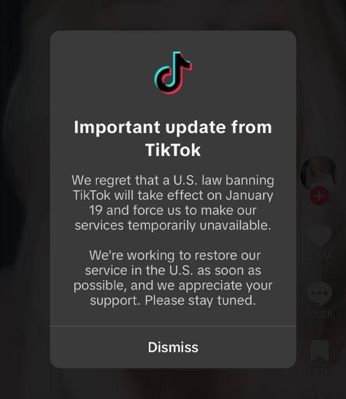 TikTok暂停在美国服务，应该是暂时的，后面应该还会回归。如果暂停的时间比较短