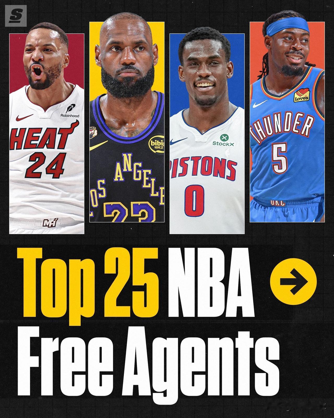 美媒晒25大自由球员为自由市场开启预热，老詹登哥领衔！

NBA休赛期已经正式拉