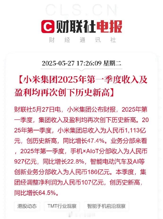 小米收入，盈利新高，股票也能涨起来就完美了小米