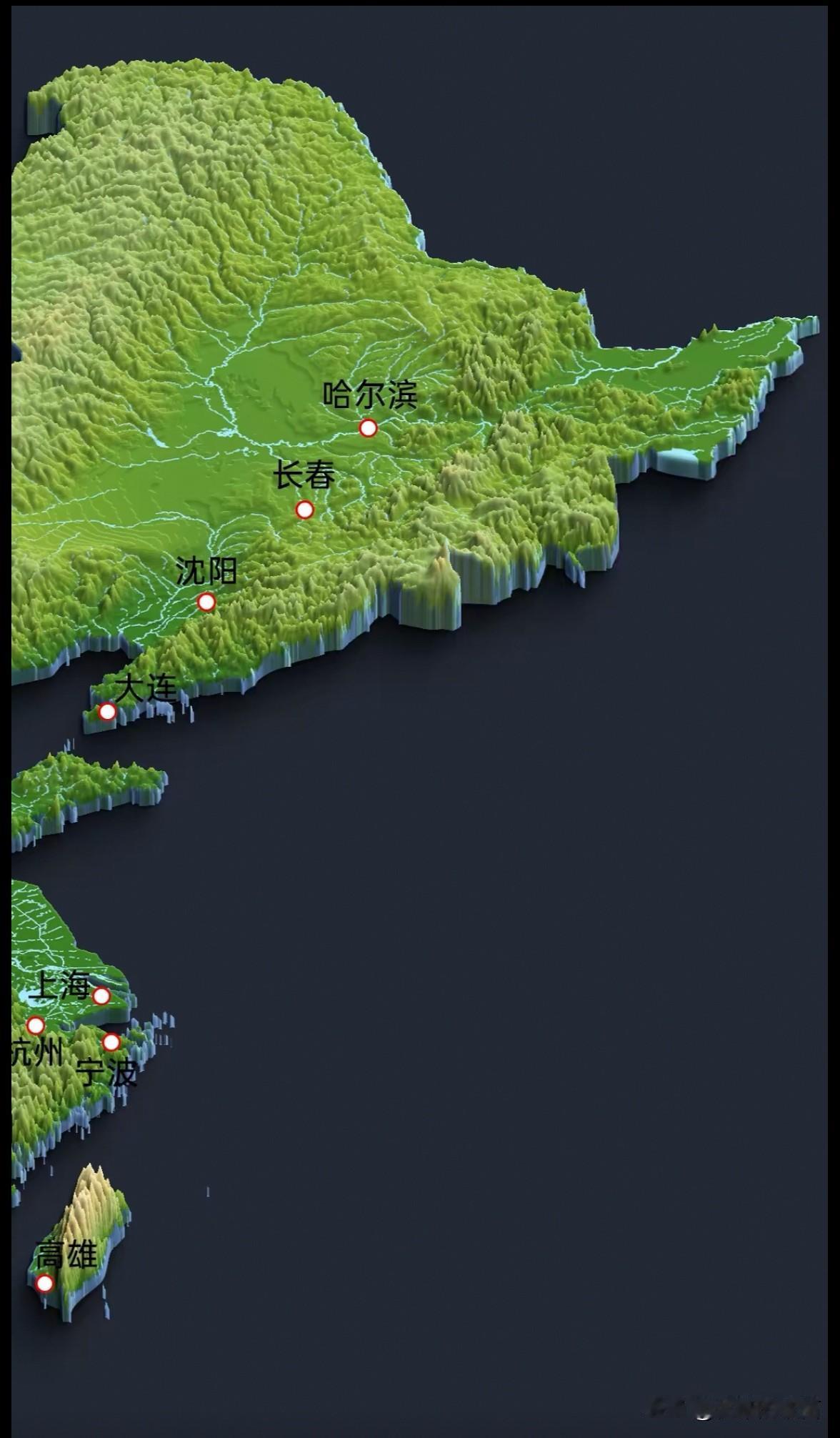 中国立体简易地形图

地势三级阶梯清晰分明
第一级阶梯以青藏高原为主体，平均海拔