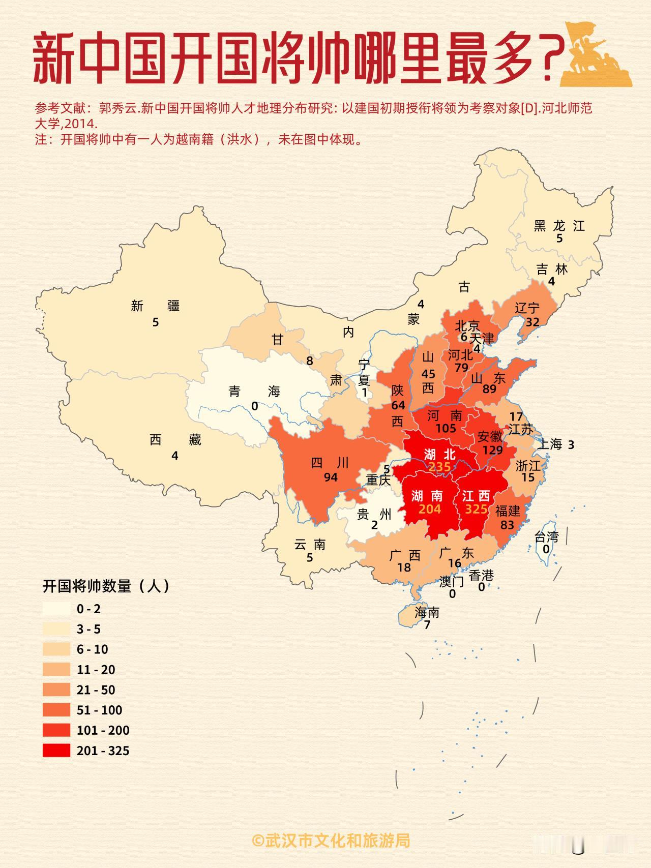 新中国开国将帅分布图  揭秘开国将帅最多的省份！