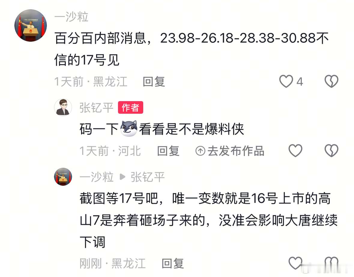 看到一个比亚迪大唐上市价的预测，这位兄弟非常笃定，列的也很细，23.98、26.