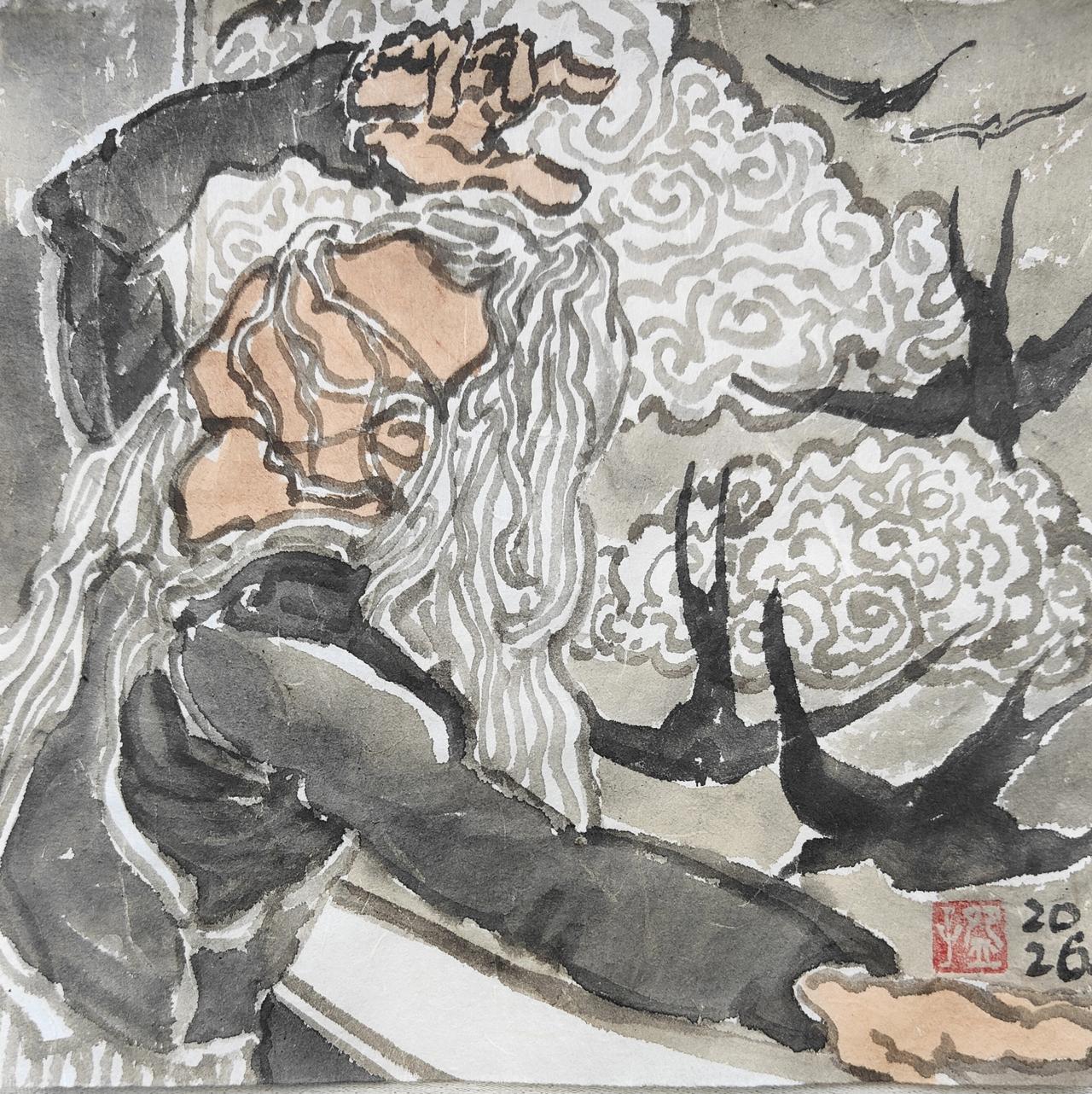 碗子的潜意识水墨《心游系列.有风》