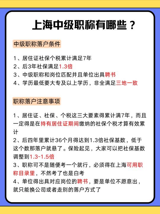 想要职称落户上海，有哪些中级职称可考？