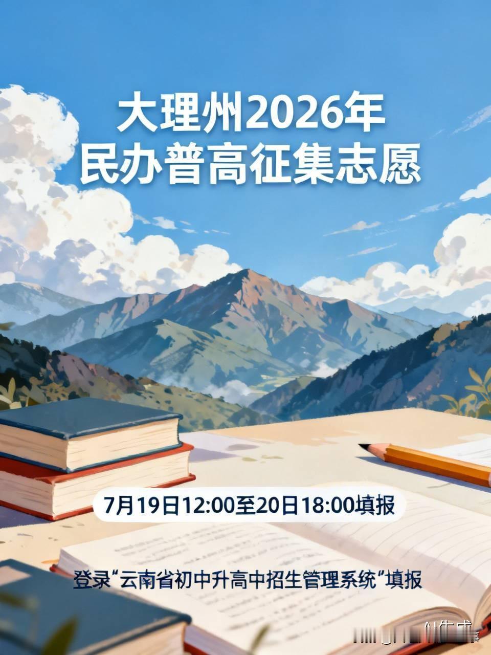 📍大理州中考生和家长注意啦！2026 年民办普通高中征集志愿工作 7 月 19