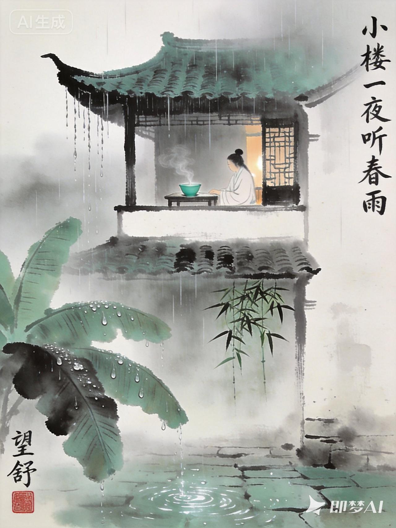 一
 
小楼听雨夜初长，
浅墨轻书小字香。
一剪春风吹不散，
眉间心上是清光。