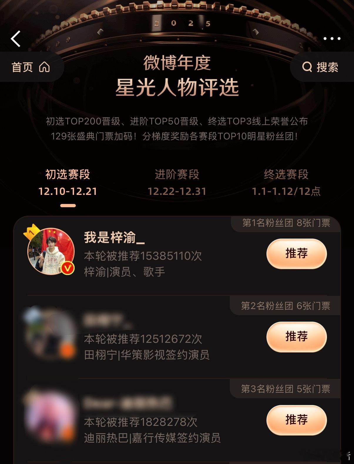 梓渝星光人物初选赛推荐值破万1000万 微博年终各项盘点榜单，梓渝都登顶了：🏆