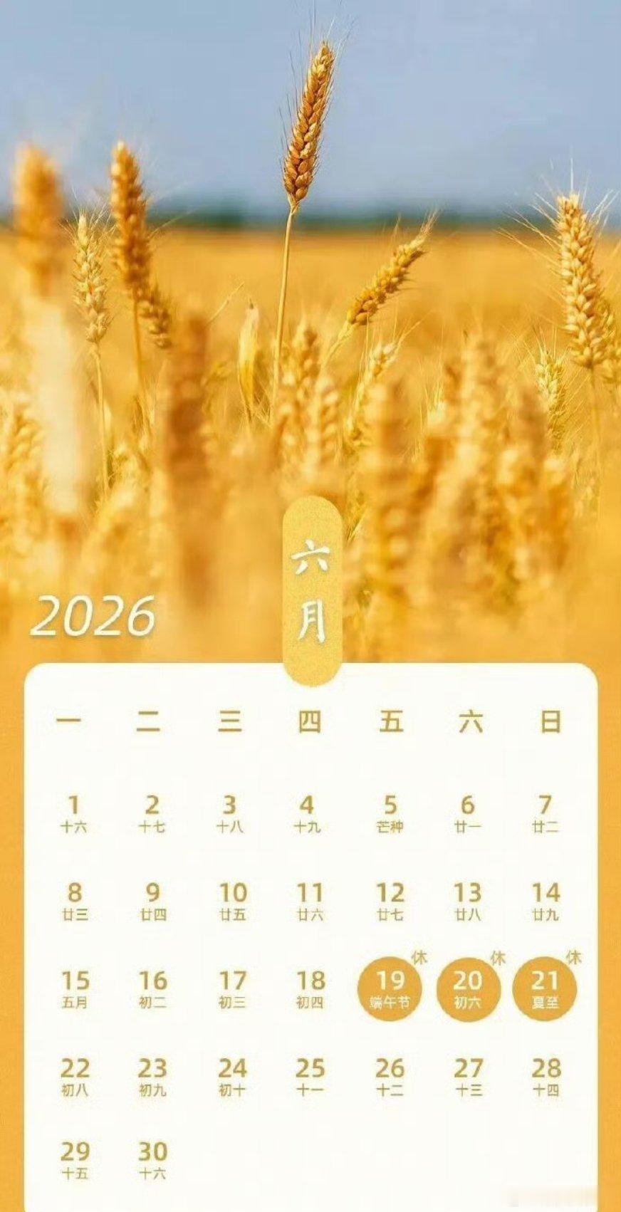端午假期不调休，早就知道啦下周上到周四就可以连休三天。2026年端午假期6月19