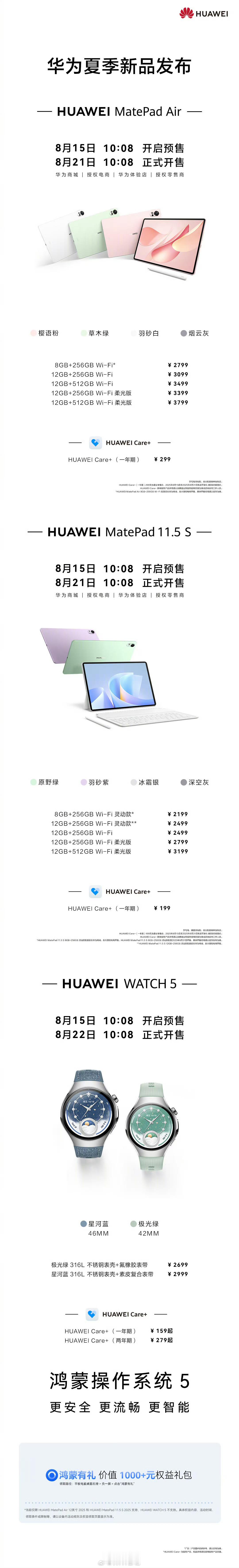华为夏季新品价格公布：华为 MatePad Air8+256GB Wi-Fi 版