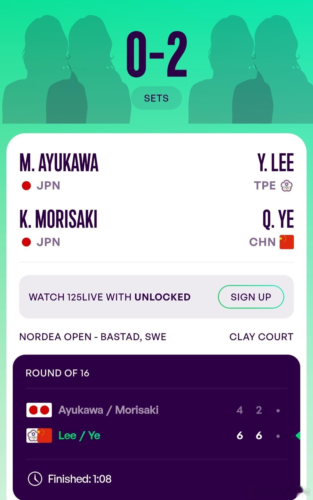 WTA125巴斯塔德站🇸🇪女双第1轮海峡组合李亚芯/叶秋语🇨🇳6-4/6