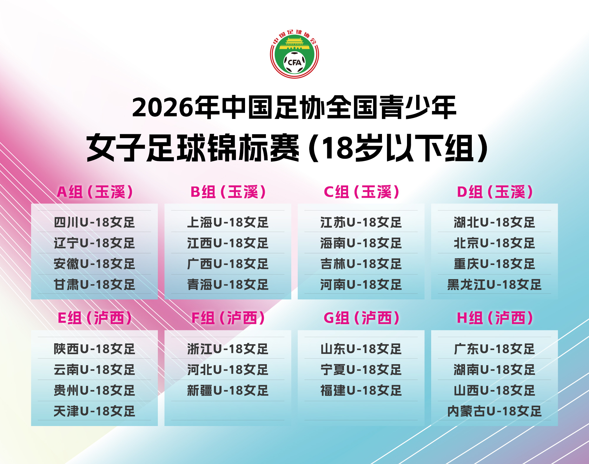2026年中国足协全国青少年女子足球锦标赛（18岁以下组）将于2026年6月25