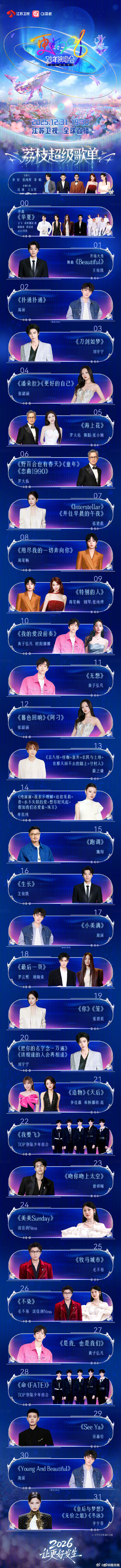 【#江苏卫视跨年节目单来了#】更好2026#江苏卫视跨年#演唱会节目单正式发布！
