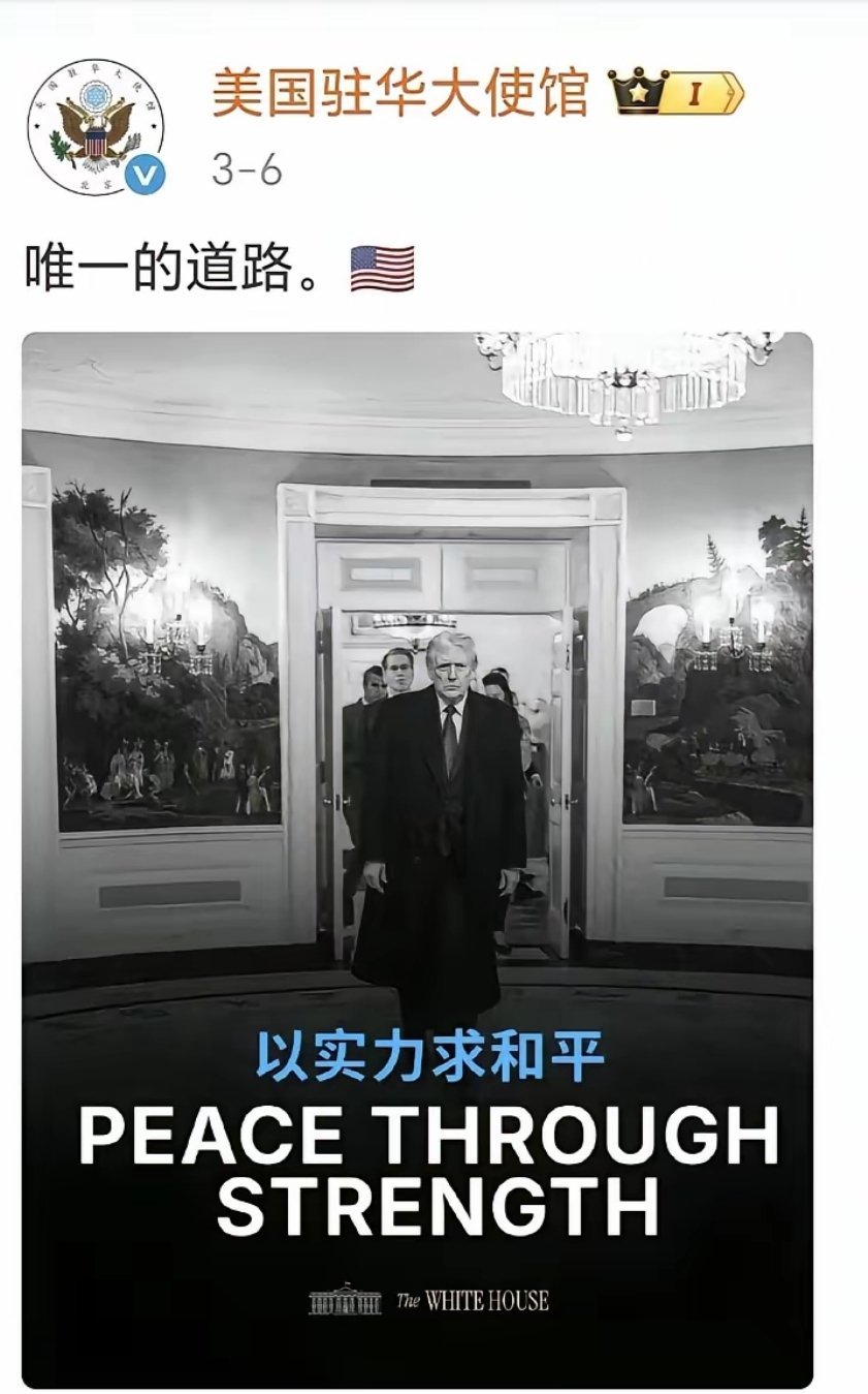 美国驻华大使馆：“以实力求和平” 