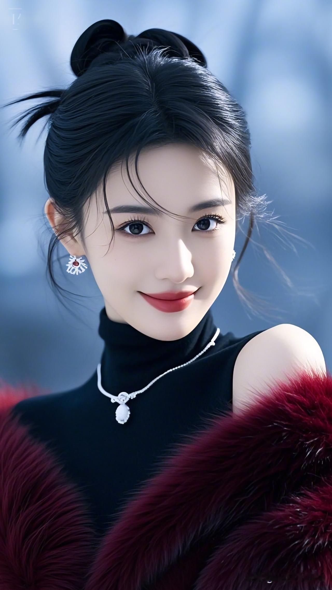 红衣美人笑，玉佩映娇颜。记录生活美丽的瞬间 冬日暖阳下的优雅美人，红唇与黑发相映