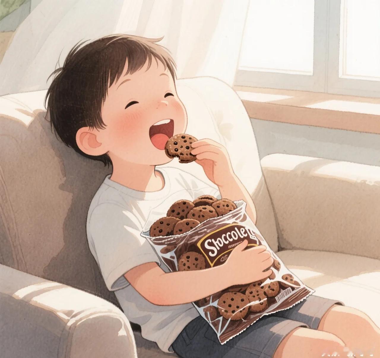 这孩子几天不吃点零食
就嘴馋
就嚷嚷着
妈妈下班回来时给我买点好吃的
你说 不买