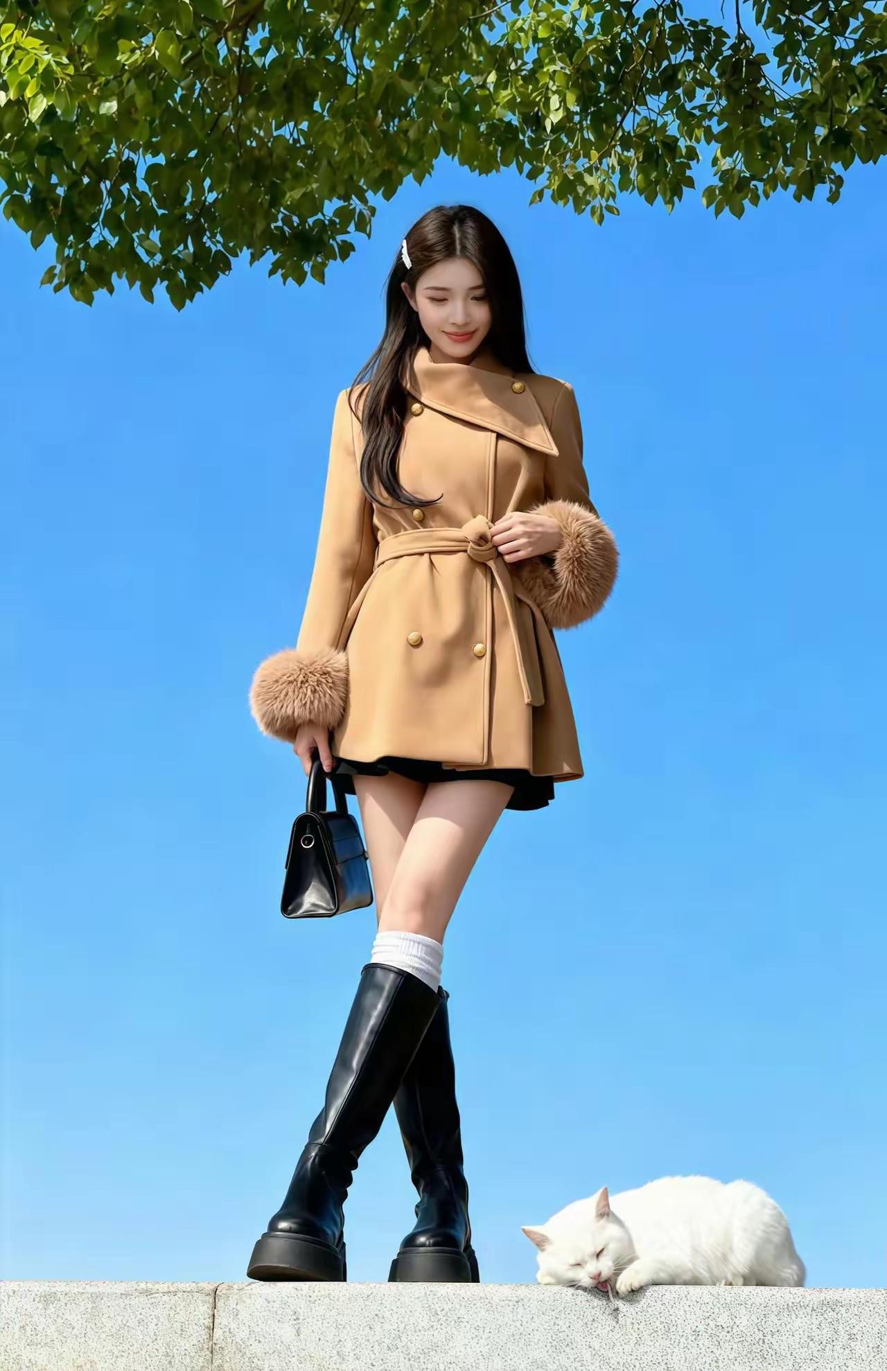 春风拂面，猫儿安眠。