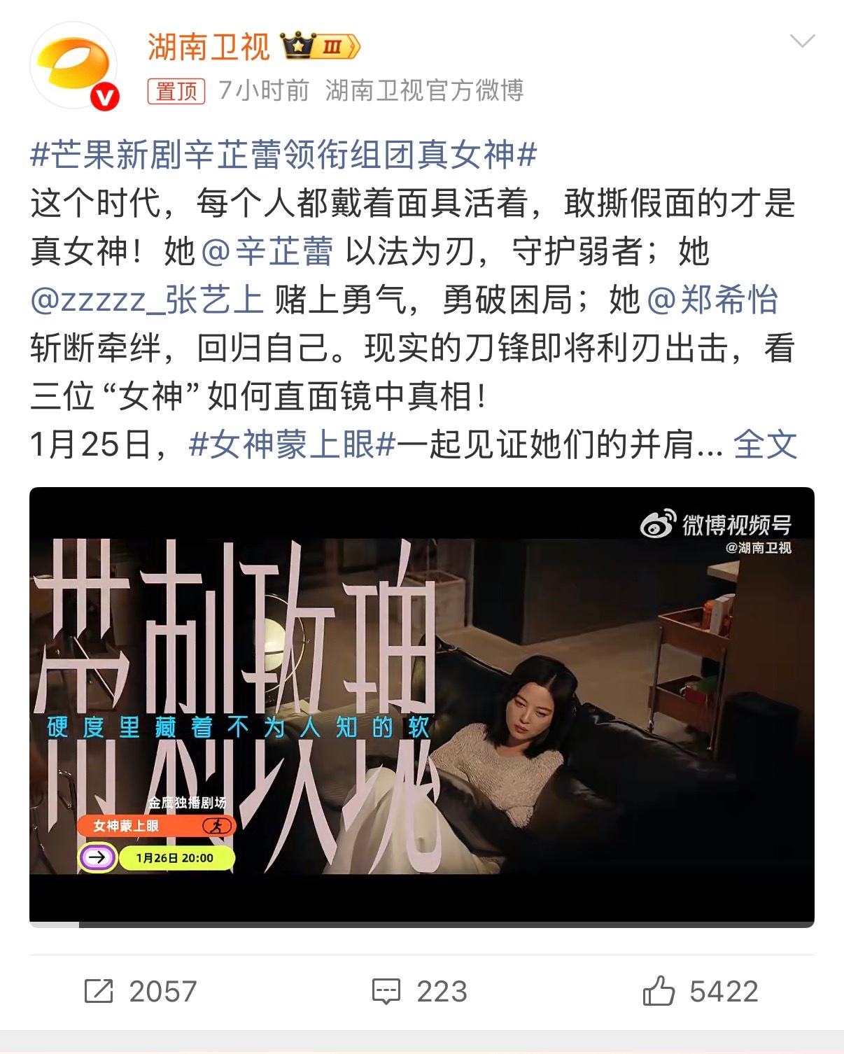 芒果新剧辛芷蕾领衔组团真女神女神蒙上眼 林小云为女性权益发声！法庭上颤抖着说出公