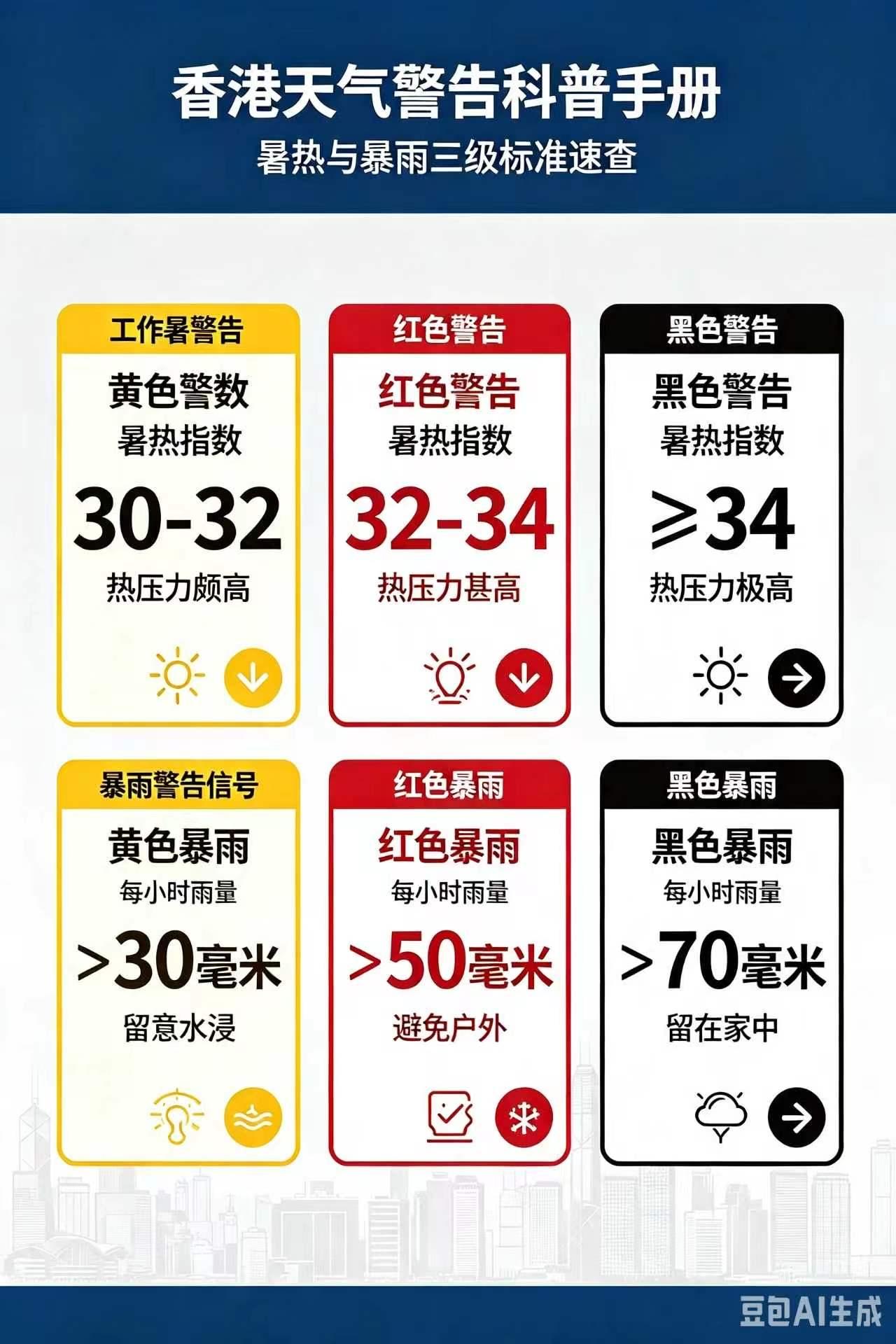 热到黑色警告
香港有寒冷警告和酷热警告，两种警告系统，香港这两天热得发出了黑色警