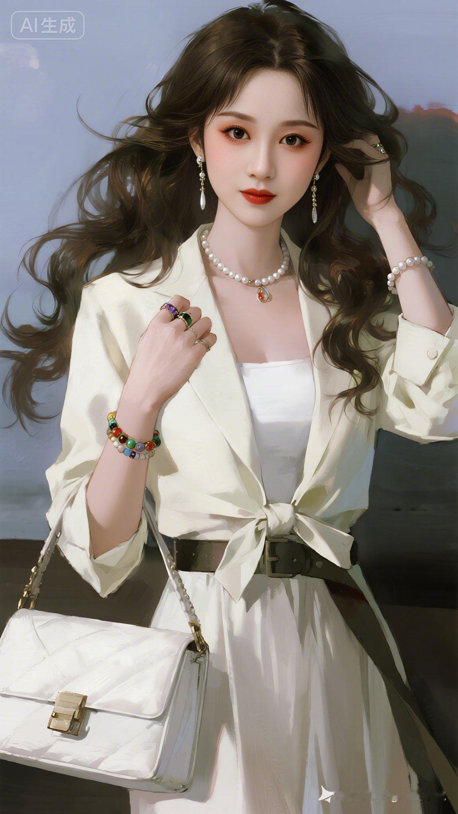 优雅白裙，珍珠闪耀，手提包点缀，气质满分！💃👗👜