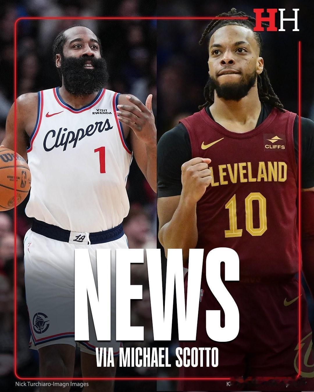 刚刚交易达成了！哈登 去骑士，加兰去快船，快船还得到了一个2026年次轮签。
