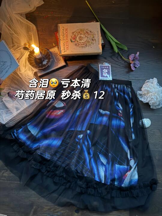 芍药居原蓝色🦋 暗黑风网纱半身裙💰12
