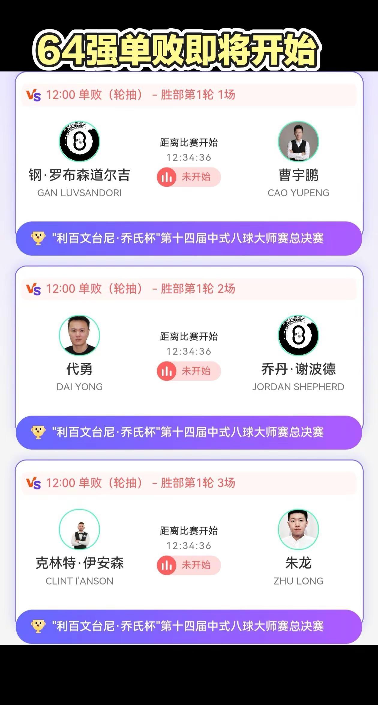 乔氏大师赛总决赛64强单败对阵表！