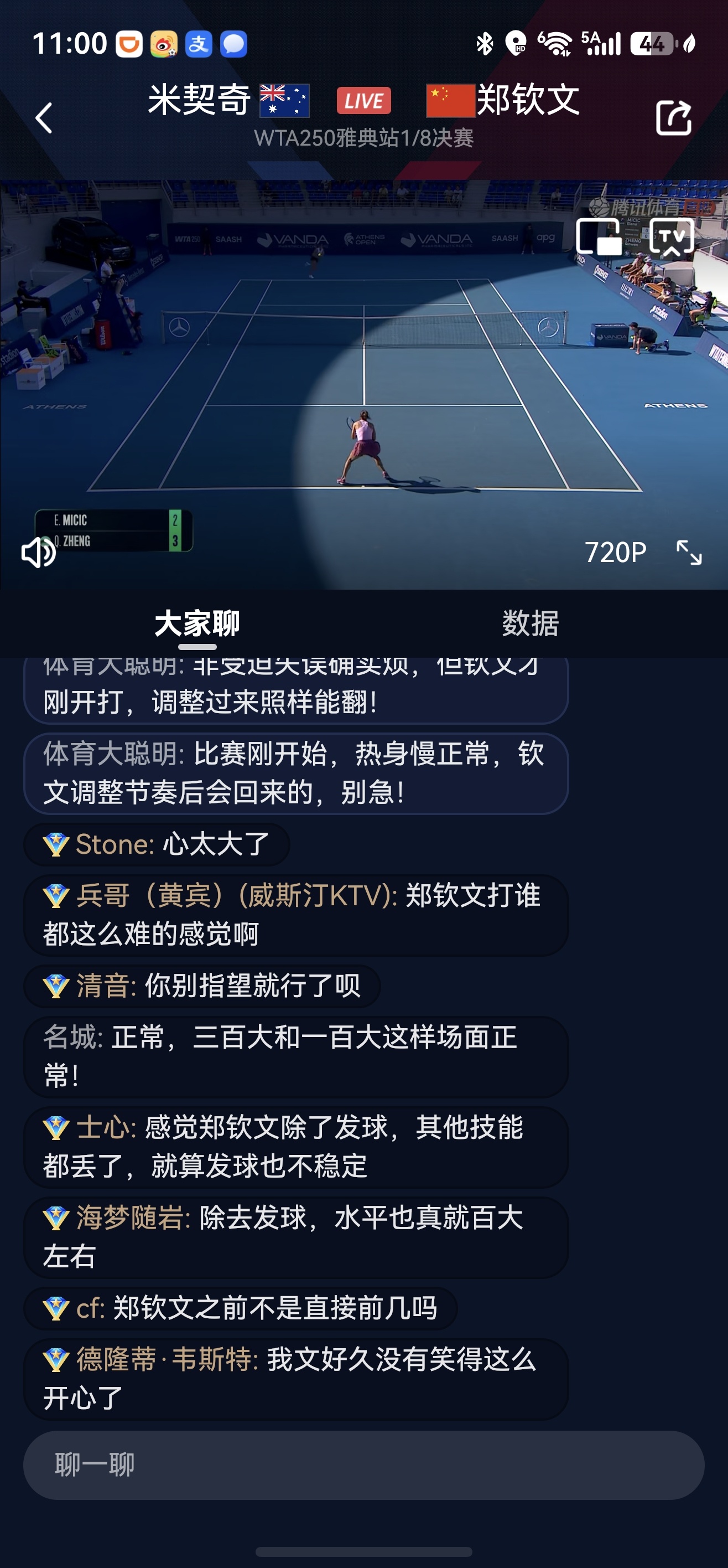 郑钦文vs米契奇体育大赏 看看，目前首盘率先破发郑钦文