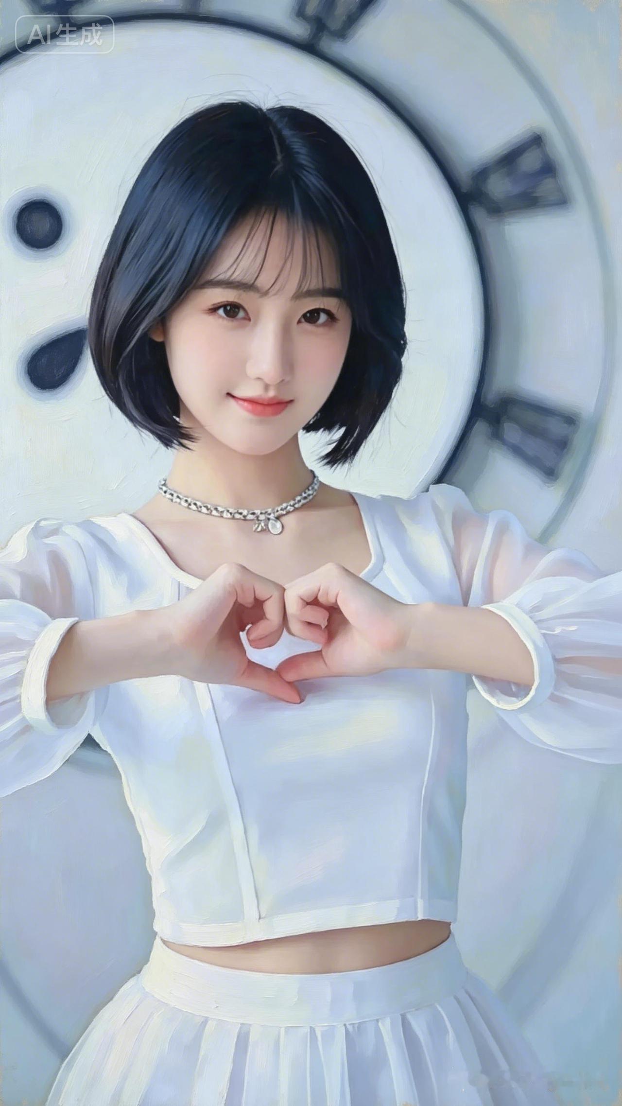 美女五官精致，温柔浅笑，肌肤细腻光滑，妆容淡雅清新，尽显自然美感。空灵氛围柔和动