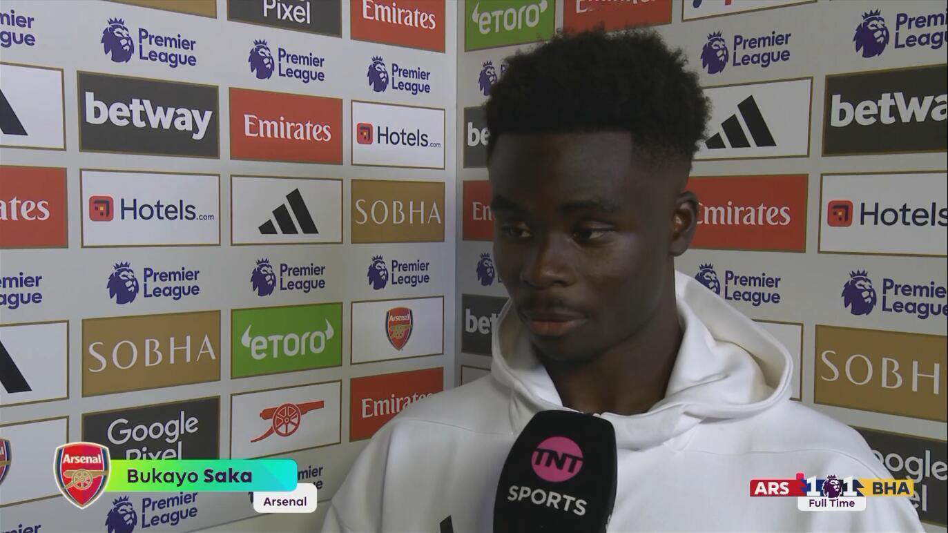 萨卡谈赖斯染红：我们只要判罚标准一致，佩德罗把球踢老远都没事    阿森纳1-1