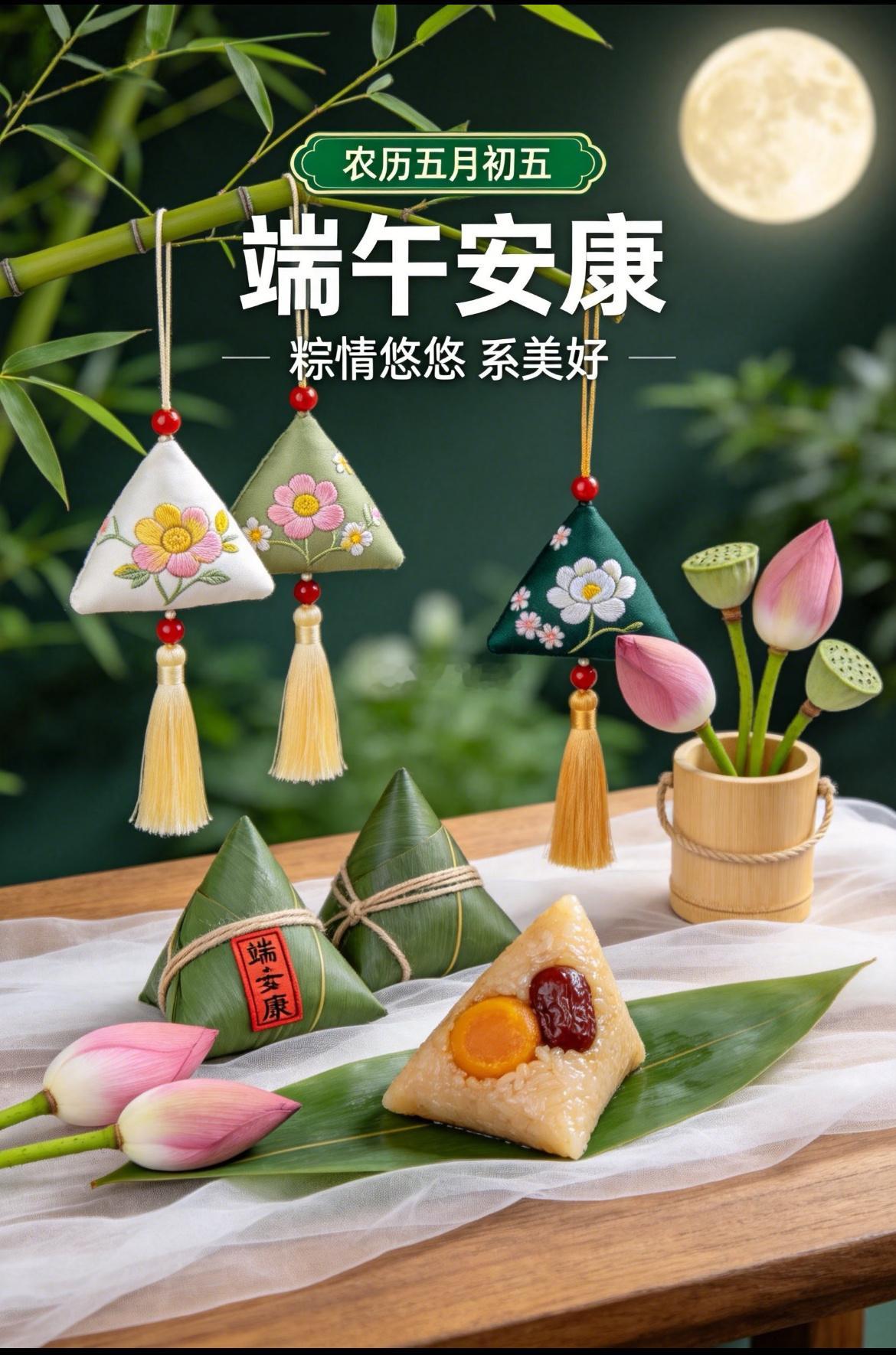 大家端午安康，荷风粽香，岁岁安康。愿美好接"粽"而来！祝愿大家阖家和睦美满，身体