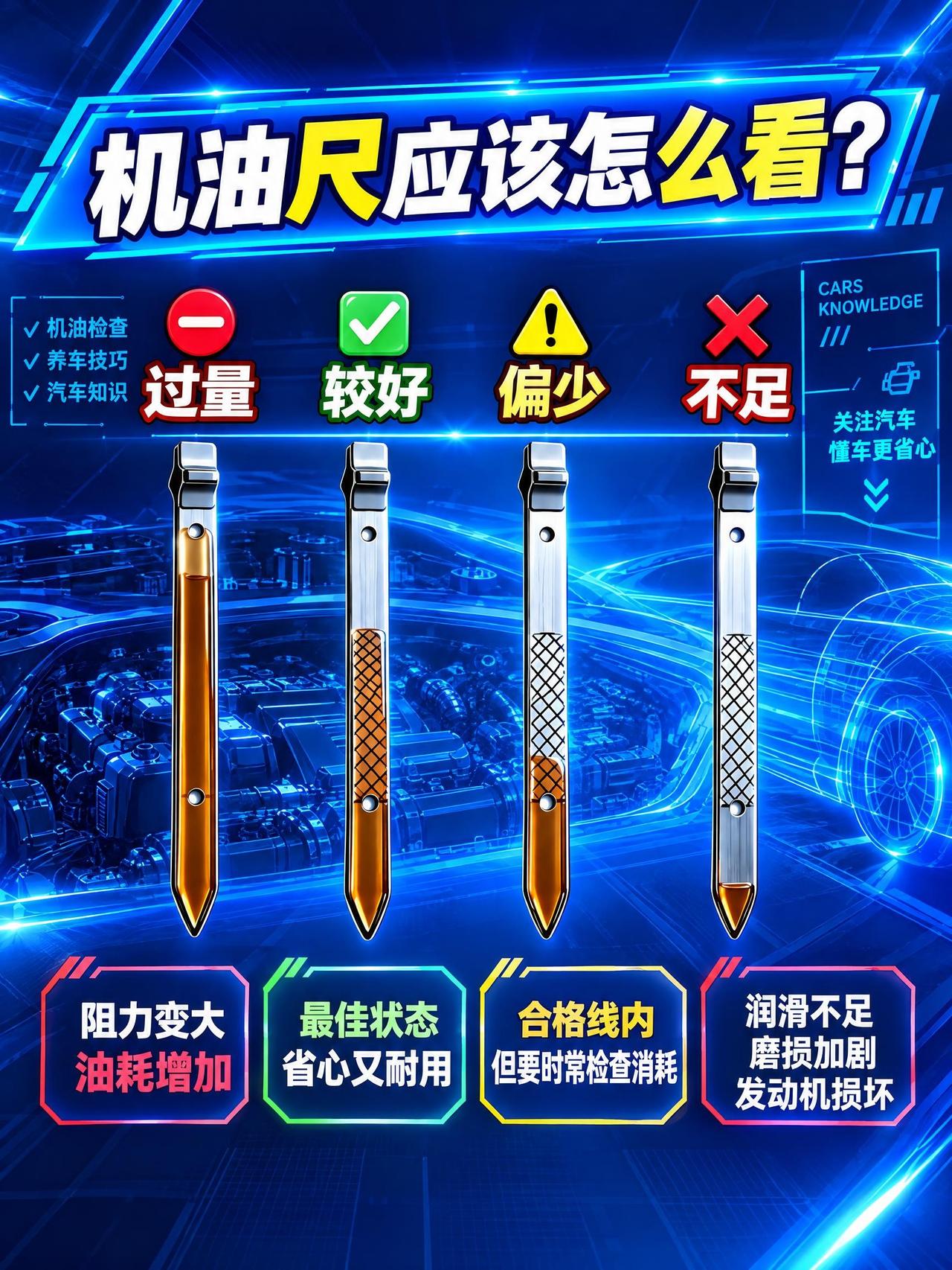 机油尺怎么看，让你秒懂机油尺。机油保养 机油 汽车保养与维修 汽车机油