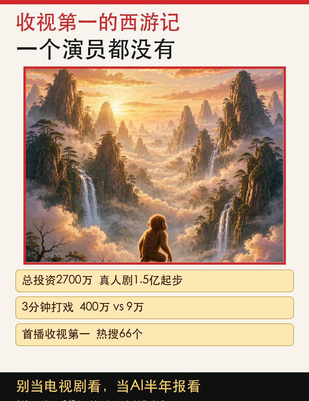 收视第一的西游记，一个演员都没有
8月31日晚上，湖南卫视黄金档播了部西游记。首