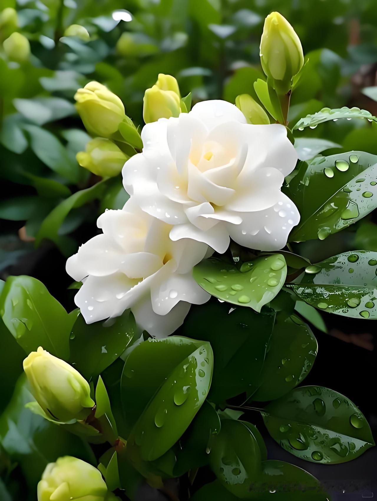 《栀子花题画》
——明·丰坊
金鸭香消夏日长，
抛书高卧北窗凉。
晚来骤雨山头过