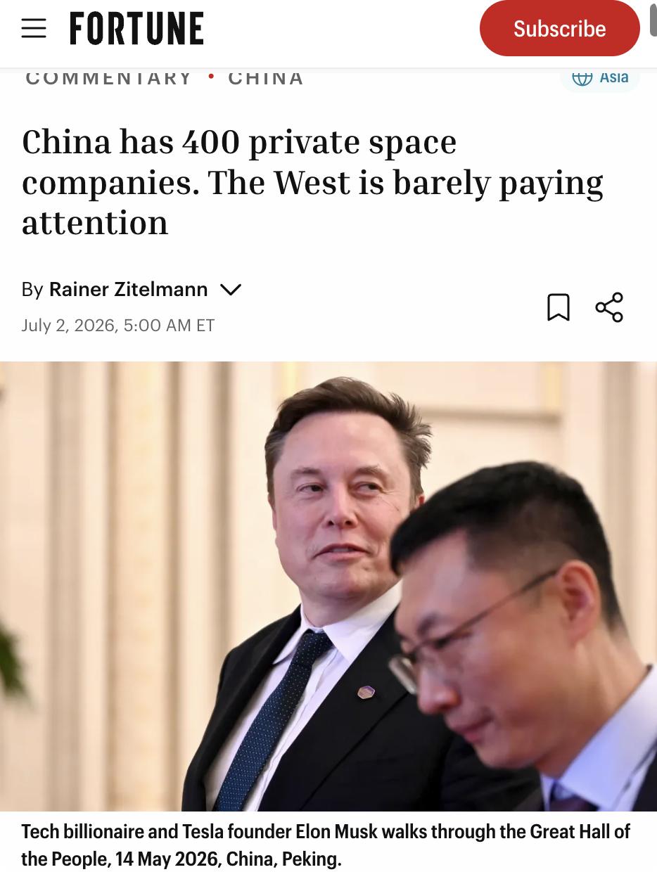 美媒：中国民营航天悄然崛起：400余家公司竞逐太空经济

十年前几乎空白的中国民