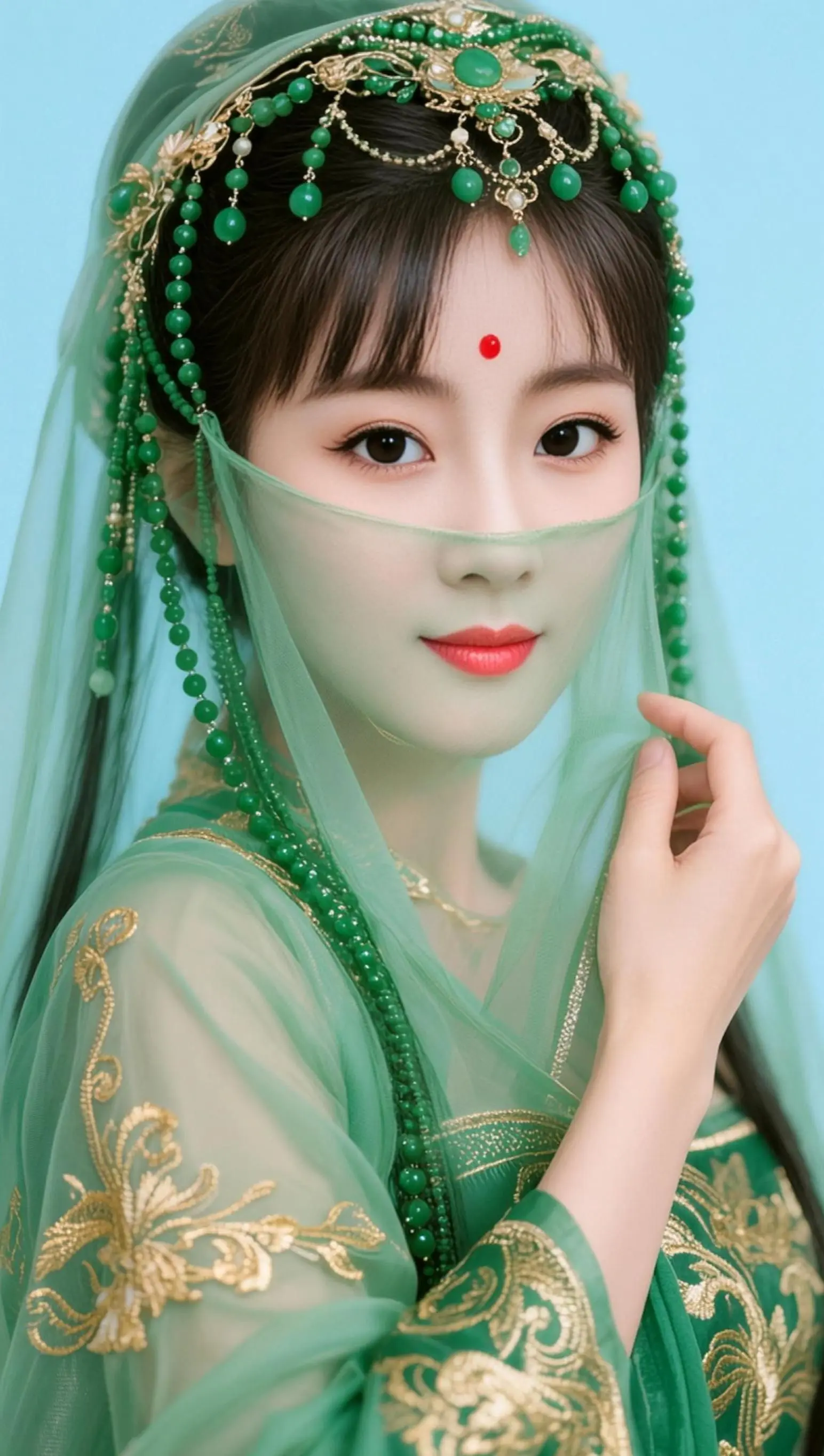 AI绿纱美人照 随变ai随便玩