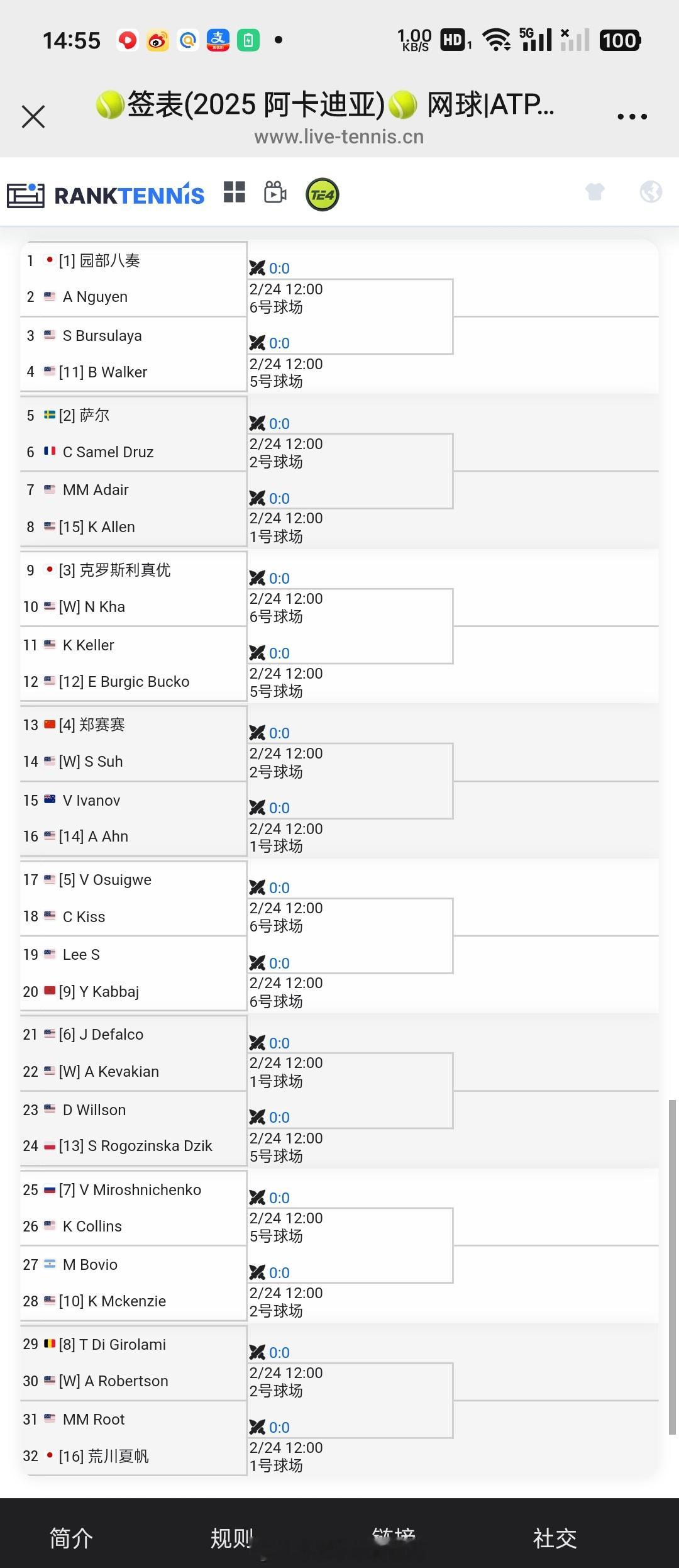 【阿卡迪亚W35】资格赛签表【4】郑赛赛🇨🇳 vs Sophie Suh🇺