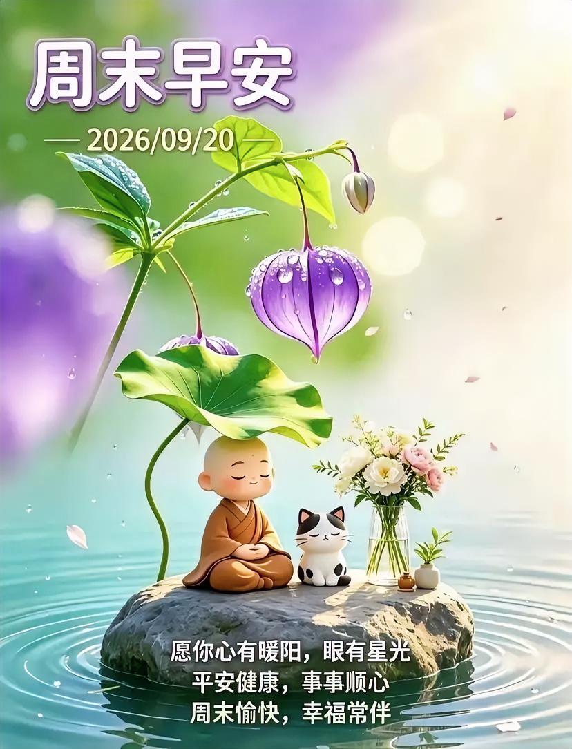 周末早安！老僧静坐，紫花垂露，愿你心栖暖阳眼藏星光，平安康健诸事顺遂，幸福常伴身