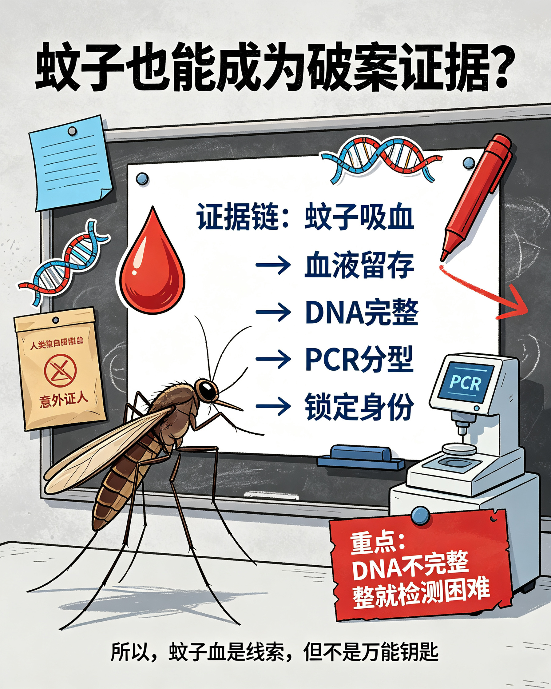 每天一条冷知识 蚊子吸食了人类的血液，血液中含有人类的DNA，如果蚊子被打死，其